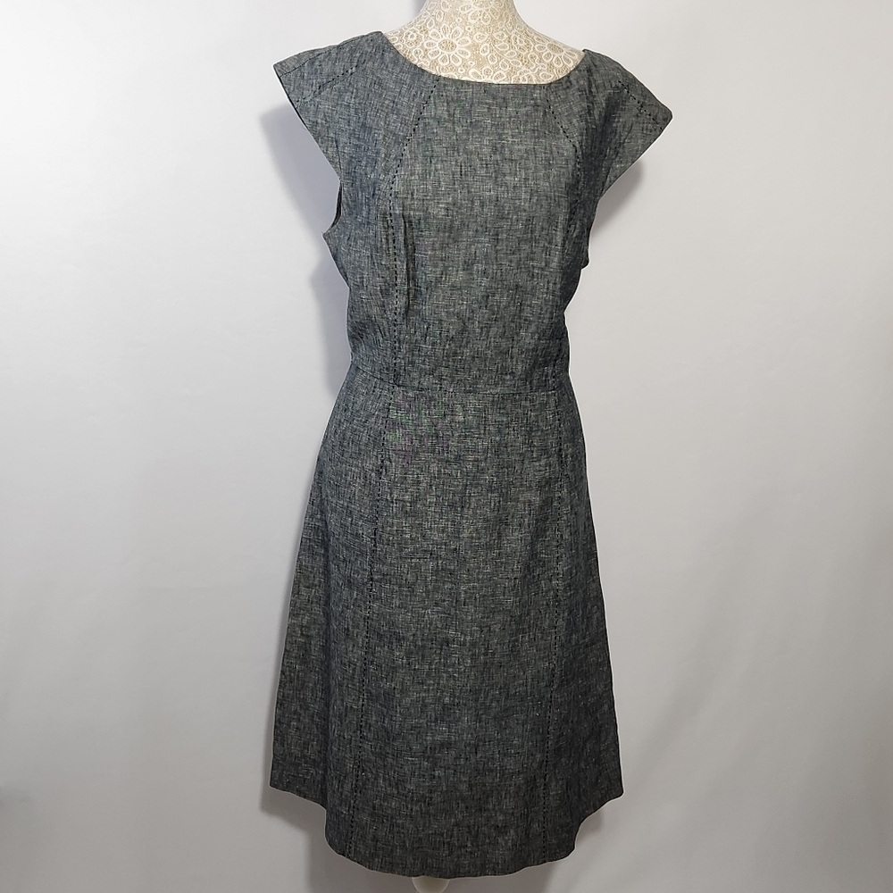 Mercer & Madison Dress 100% Linen A-line Women 8 Gray Cap Sleeve Office Career